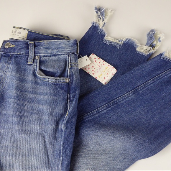Free People Distressed Cotton Denim Button Front Frayed Hem Jeans NWT Size 24 - Picture 8 of 10